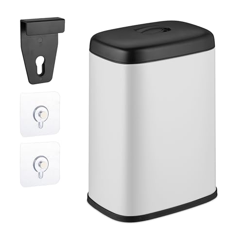 Relaxdays Mülleimer Wandmontage, 5 Liter, Einhängen oder Kleben, Inneneimer, Küchenabfalleimer, Badmülleimer, weiß von Relaxdays