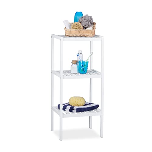Relaxdays, weiß Bambus Badregal, 3 Ablageflächen, Holzregal, Standregal, Bambusregal, Küchenregal, HBT 80 x 34,5 x 33 cm, 33 x 34.5 x 80 cm von Relaxdays