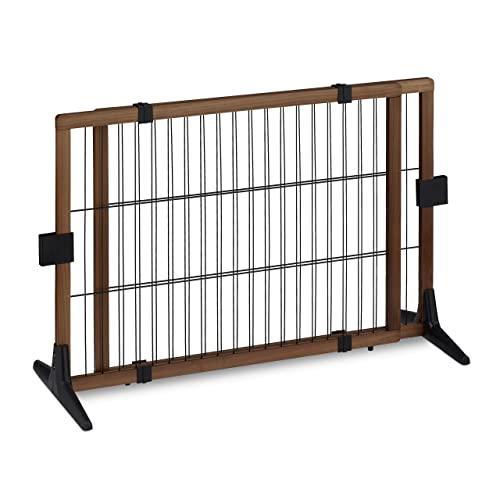 Relaxdays Absperrgitter, ausziehbares Türschutzgitter, ohne Bohren, mit Füßen, HxB: 71x107-172 cm, Hundegitter, braun von Relaxdays