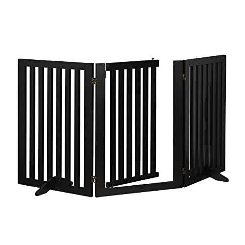 Relaxdays Absperrgitter, HxB: 70x154 cm, faltbar, mit Tür & Füßen, freistehendes Hunde Schutzgitter, Türgitter, schwarz von Relaxdays