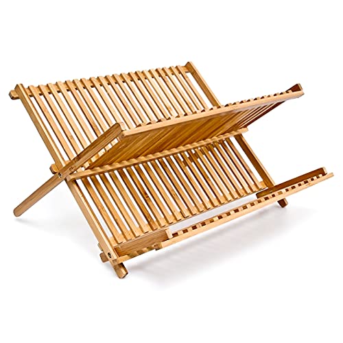 Relaxdays Abtropfgestell CROSS HBT 24,5 x 42 x 33 cm Abtropfgitter Bambus klappbar Geschirrabtropfer für Teller und Tassen als Geschirr Abtropfkorb und Holz Geschirrkorb, natur, 10014073, Braun, Abtropfgestell Bambus von Relaxdays
