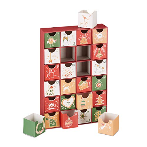 Relaxdays Adventskalender zum selbst Befüllen, 24 Boxen, wiederverwendbar, Kinder & Erwachsene, Weihnachtskalender, rot von Relaxdays