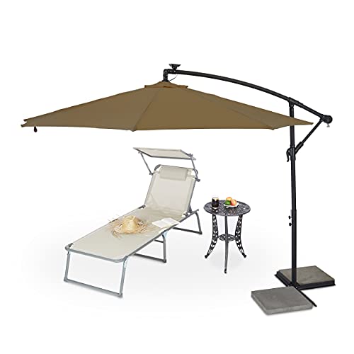 Relaxdays Ampelschirm mit Kurbel, ∅ 300 cm, LED Beleuchtung, Schutzhülle, neigbar, XXL Sonnenschirm mit Ständer, braun von Relaxdays