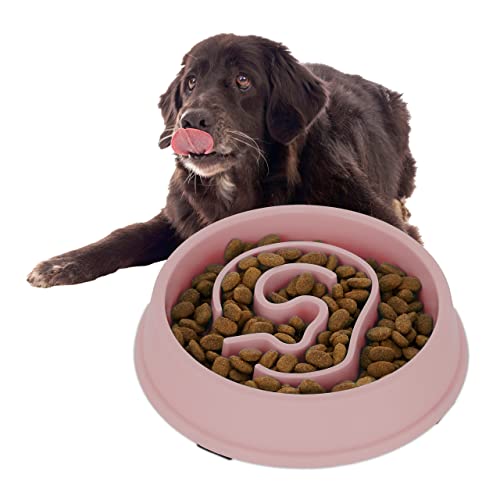 Relaxdays Anti Schling Napf, Futternapf für Hunde, Tiernapf 650 ml, langsames Fressen, Hundenapf spülmaschinenfest, rosa, 5 x 21 x 21 cm von Relaxdays