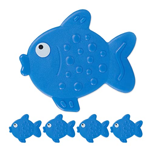 Relaxdays Antirutsch Sticker Badewanne, 5er Set, Fisch-Design, Badewannenaufkleber mit Saugnäpfen, für Kinder, blau von Relaxdays