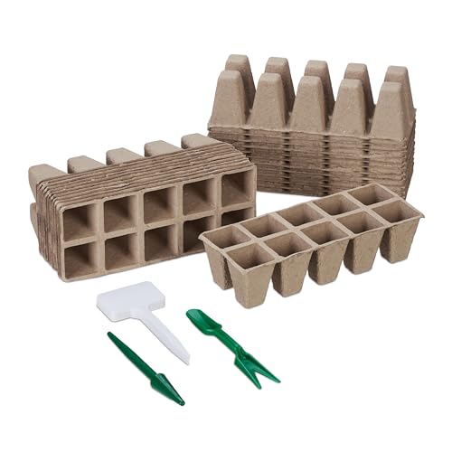 Relaxdays Anzuchttöpfe 240er Set, inklusive Zubehör, biologisch abbaubar, Anpflanztöpfchen, HBT: 5 x 3,5 x 3,5 cm, braun von Relaxdays