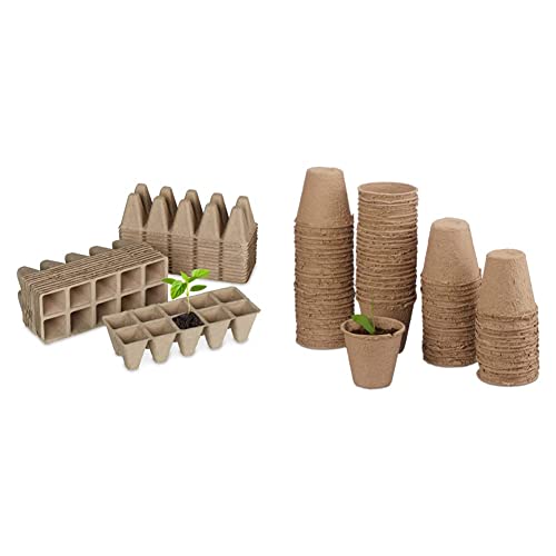Relaxdays Anzuchttöpfe 24er Set, Anzuchtplatten für 240 Setzlinge, 5,5x22x8,5cm, Natur & Anzuchttöpfe im Set, biologisch abbaubar, 80 Stück Pflanztöpfe, Zellulose, rund, 8 cm, beige, 8 x 7.5 x 7.5 cm Relaxdays Anzuchttöpfe 24er Set, Anzuchtplatten für 240 Setzlinge, 5,5x22x8,5cm, Natur & Anzuchttöpfe im Set, biologisch abbaubar, 80 Stück Pflanztöpfe, Zellulose, rund, 8 cm, beige, 8 x 7.5 x 7.5 cm von Relaxdays