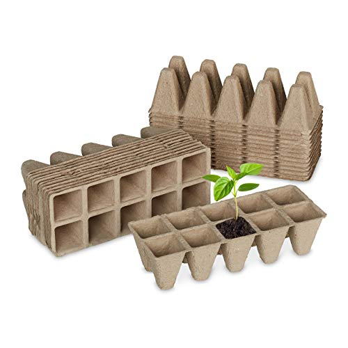 Relaxdays Anzuchttöpfe 24er Set, Anzuchtplatten für 240 Setzlinge, Papier, biologisch abbaubar, HBT: 5,5x22x8,5cm, natur von Relaxdays