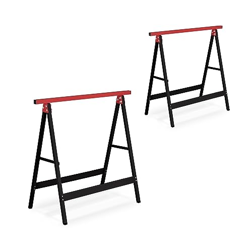 Relaxdays Arbeitsbock 2er Set, klappbar, 100 kg, HBT 74x78x40cm, Allzweckbock Werkstatt, Tapezieren, Malern, schwarz/rot von Relaxdays