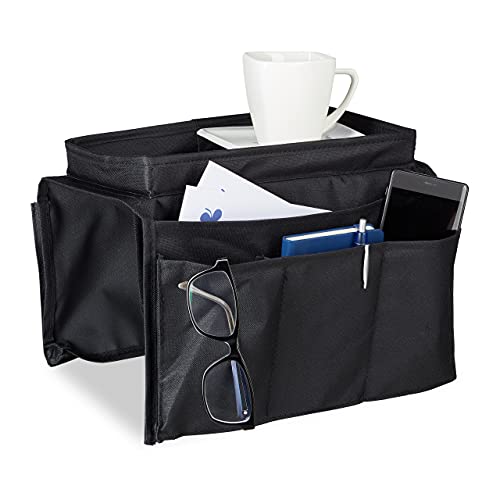 Relaxdays Armlehnen Organizer, Sofa Butler mit Tablett, 6 Taschen, faltbar, Polyester, HxBxT: 22 x 18 x 32 cm, schwarz von Relaxdays