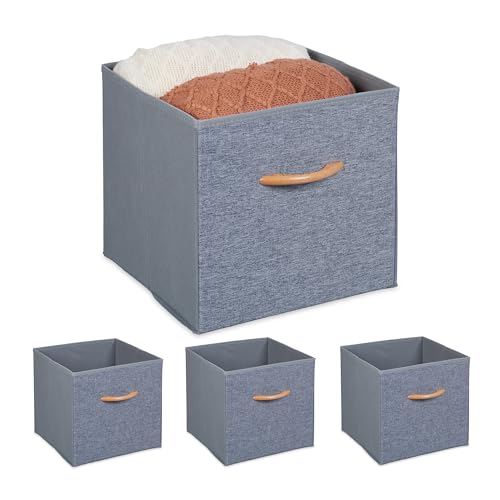 Relaxdays Aufbewahrungsbox 4er Set, Ordnungsbox Stoff, 24 L, Faltbarer Regalkorb, mit Griff, HBT 28,5 x 30 x 30 cm, grau von Relaxdays