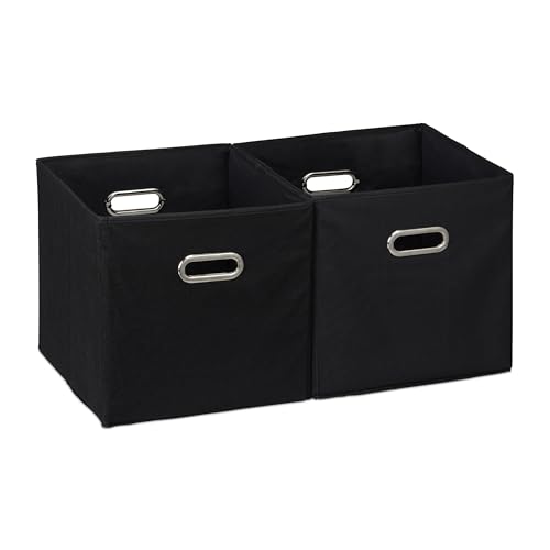 Relaxdays Aufbewahrungsbox, 2er Set, Faltbare Regalboxen, Grifflöcher, HBT: 32 x 33 x 33 cm, Faltboxen Regale, schwarz von Relaxdays