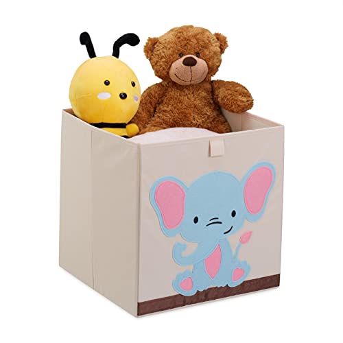 Relaxdays Aufbewahrungsbox, Elefant, HxBxT: 33 x 33 x 33 cm, Spielkiste Kinderzimmer, Stoffbox, faltbar, beige/blau, 3 x 33 x 33 cm von Relaxdays