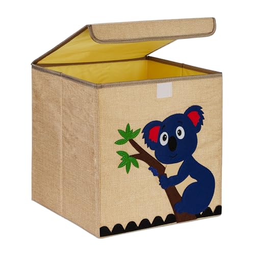 Relaxdays Aufbewahrungsbox, Koala-Motiv, Stoffbox für Kinder, faltbar, HBT: 33 x 33 x 33 cm, Spielzeugbox, beige/blau von Relaxdays