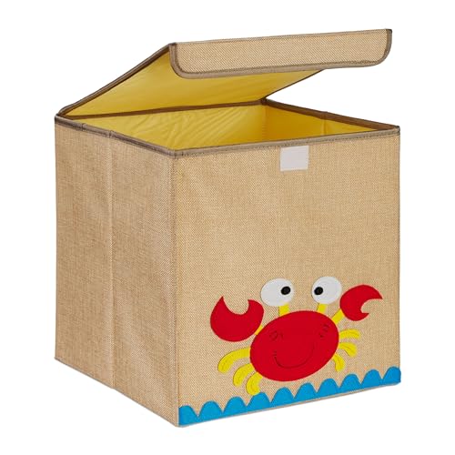 Relaxdays Aufbewahrungsbox, Krebs-Motiv, Stoffbox für Kinder, faltbar, HBT: 33 x 33 x 33 cm, Spielzeugbox, beige/orange von Relaxdays