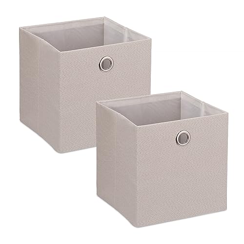 Relaxdays Aufbewahrungsbox, Ordnungsbox aus Stoff, 2er-Set, HxBxT: 30,5 x 30,5 x 30,5 cm, Faltbarer Regalkorb, beige von Relaxdays