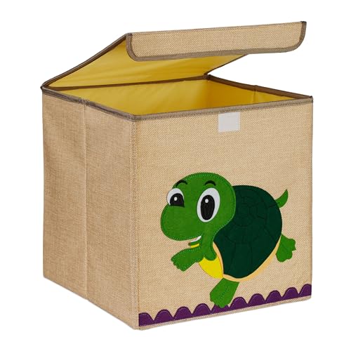 Relaxdays Aufbewahrungsbox, Schildkröte, Stoffbox für Kinder, faltbar, HBT: 33 x 33 x 33 cm, Spielzeugbox, beige/grün von Relaxdays