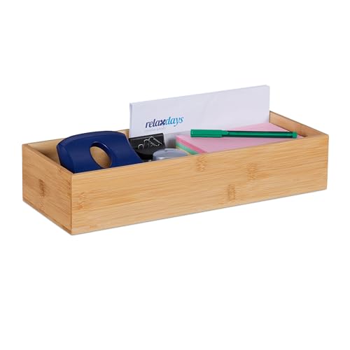 Relaxdays Aufbewahrungsbox, Schreibtisch Organizer Büro, Bambus, Bad Kosmetik Aufbewahrung, HBT: 7,5 x 38 x 15 cm, Natur von Relaxdays