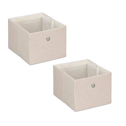 Relaxdays Aufbewahrungsbox, kleine Ordnungsbox aus Stoff, 2er-Set, HBT: 16 x 20,5 x 25 cm, Faltbarer Regalkorb, Beige von Relaxdays