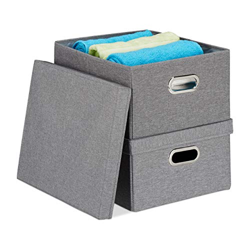 Relaxdays Aufbewahrungsbox 2er Set, Faltbare Ordnungsbox mit Deckel, 25 Liter je Stoffbox, HBT 20,5 x 34,5 x 42 cm, grau von Relaxdays