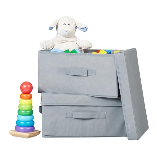 Relaxdays Aufbewahrungsbox 2er Set, Faltbare Regalboxen, HBT: 17 x 23 x 33 cm, mit Deckel, Faltboxen aus Vlies, grau von Relaxdays