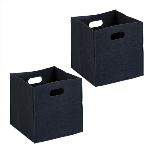 Relaxdays Aufbewahrungsbox 2er Set, Faltbare Regalboxen, HBT: 30 x 30 x 30 cm, Grifflöcher, Faltboxen aus Filz, schwarz von Relaxdays