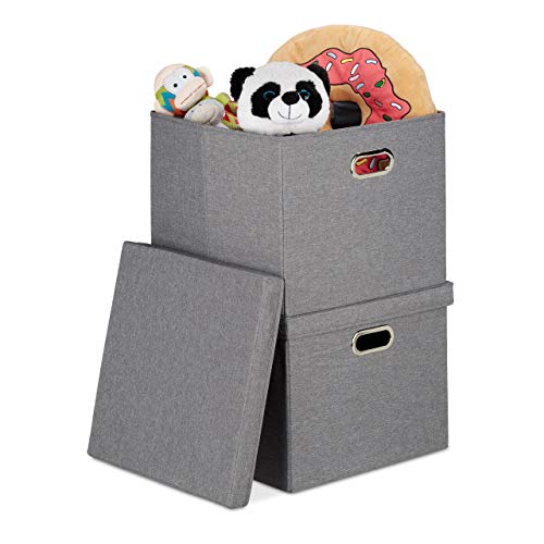 Relaxdays Aufbewahrungsbox 2er Set, faltbare Ordnungsbox mit Deckel, je 51 l, Faltbox quadratisch, 34 x 43 x 43 cm, grau von Relaxdays