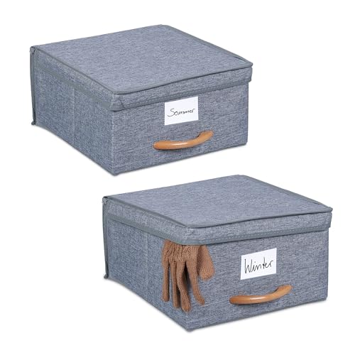 Relaxdays Aufbewahrungsbox 2er Set, je 12 l, Faltbox mit Deckel, Ordnungsbox aus Stoff, Faltbarer Regalkorb, Griff, grau von Relaxdays