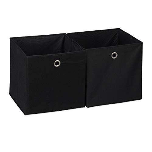 Relaxdays Aufbewahrungsbox 2er Set, quadratisch, Aufbewahrung für Regal, Stoffbox in Würfelform 30x30x30 cm, schwarz von Relaxdays