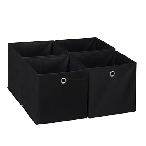 Relaxdays Aufbewahrungsbox 4er Set, Faltbare Regalboxen, HBT 30 x 30 x 30 cm, Grifflöcher, Faltboxen für Regale, schwarz von Relaxdays