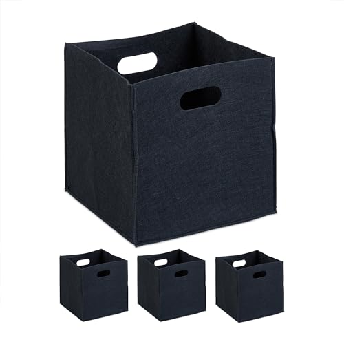 Relaxdays Aufbewahrungsbox 4er Set, Faltbare Regalboxen, HBT: 30 x 30 x 30 cm, Grifflöcher, Faltboxen aus Filz, schwarz von Relaxdays
