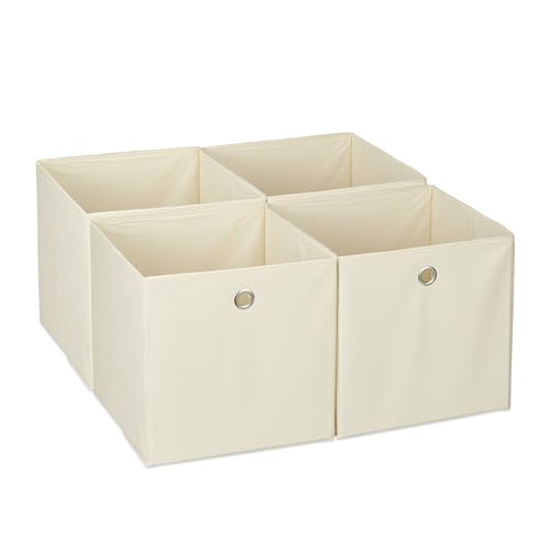 Relaxdays Aufbewahrungsbox 4er Set, Faltbare Regalboxen, HBT: 30 x 30 x 30 cm, Grifflöcher, Faltboxen für Regale, beige von Relaxdays