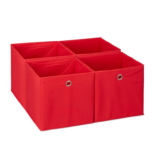 Relaxdays Aufbewahrungsbox 4er Set, Faltbare Regalboxen, HxBxT: 30 x 30 x 30 cm, Grifflöcher, Faltboxen für Regale, rot Relaxdays Aufbewahrungsbox 4er Set, Faltbare Regalboxen, HxBxT: 30 x 30 x 30 cm, Grifflöcher, Faltboxen für Regale, rot von Relaxdays