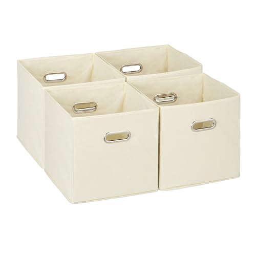 Relaxdays Aufbewahrungsbox 4er Set, Faltbare Regalboxen, HxBxT: 30x30x30 cm, mit Griffen, Faltboxen für Regale, beige Relaxdays Aufbewahrungsbox 4er Set, Faltbare Regalboxen, HxBxT: 30x30x30 cm, mit Griffen, Faltboxen für Regale, beige von Relaxdays