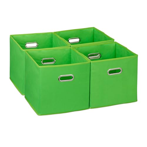Relaxdays Aufbewahrungsbox 4er Set, Faltbare Regalboxen, HxBxT: 30x30x30 cm, mit Griffen, Faltboxen für Regale, grün von Relaxdays