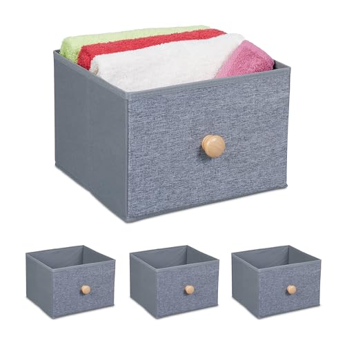 Relaxdays Aufbewahrungsbox 4er Set, Ordnungsbox Stoff, 16 L, Regalkorb faltbar, mit Griff, HBT 20 x 28,5 x 27,5 cm, grau von Relaxdays