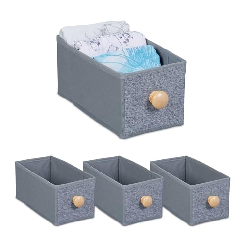 Relaxdays Aufbewahrungsbox 4er Set, Ordnungsbox Stoff, 4 L, Regalkorb faltbar, mit Griff, HBT: 12,5 x 14 x 27,5 cm, grau von Relaxdays