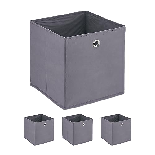 Relaxdays Aufbewahrungsbox 4er Set, faltbare Regalboxen, HxBxT: 30 x 30 x 30 cm, Grifflöcher, Faltboxen für Regale, grau von Relaxdays