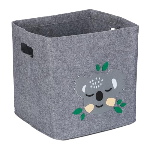 Relaxdays Aufbewahrungsbox Koala, Stoffbox für Kinder, aus Filz, faltbar, Spielzeugbox, HxBxT: 33 x 33 x 33 cm, grau von Relaxdays