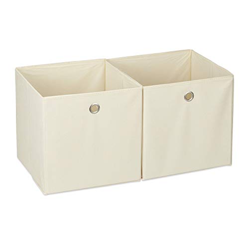 Relaxdays Aufbewahrungsbox Stoff 2er Set, quadratisch, Aufbewahrung für Regal, Stoffbox in Würfelform 30x30x30 cm, beige von Relaxdays