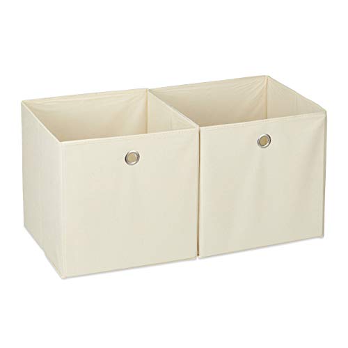Relaxdays Aufbewahrungsbox Stoff 2er Set, quadratisch, Aufbewahrung für Regal, Stoffbox in Würfelform 30x30x30 cm, beige von Relaxdays