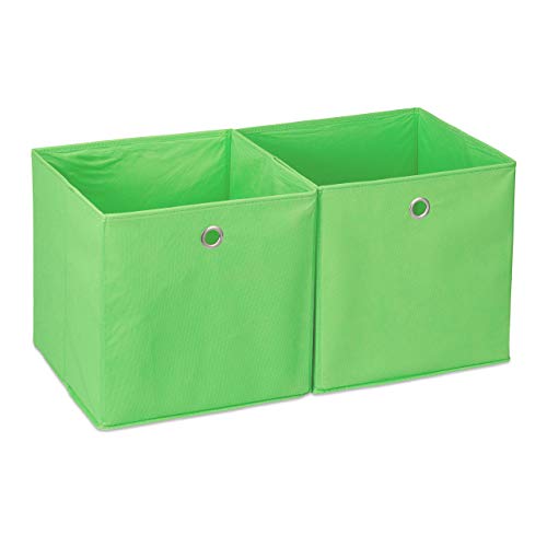 Relaxdays Aufbewahrungsbox Stoff 2er Set, quadratisch, Aufbewahrung für Regal, Stoffbox in Würfelform 30x30x30 cm, grün von Relaxdays