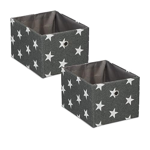 Relaxdays Aufbewahrungsbox, 2er Set, Stoffbox rechteckig, HxBxT: 16x20x25 cm, Sterne-Motiv, Ordnungsbox offen, grau/weiß Relaxdays Aufbewahrungsbox, 2er Set, Stoffbox rechteckig, HxBxT: 16x20x25 cm, Sterne-Motiv, Ordnungsbox offen, grau/weiß von Relaxdays