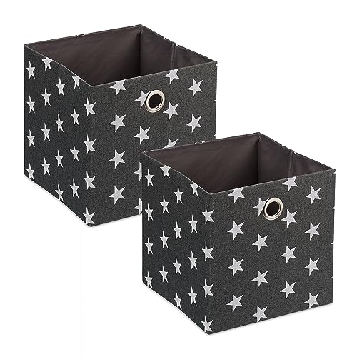 Relaxdays Aufbewahrungsbox aus Stoff, 2er-Set, weiße Sterne, HxBxT: 30,5 x 30 x 30 cm, faltbarer Regalkorb, grau/weiß von Relaxdays