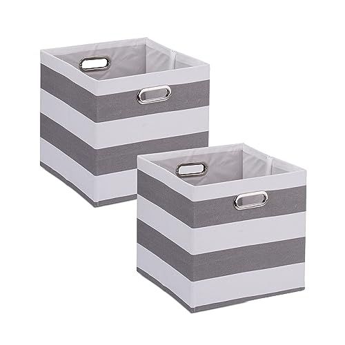 Relaxdays Aufbewahrungsbox aus Stoff, 2er Set, mit Streifen, HBT: 30,5 x 30,5 x 30 cm, Faltbarer Regalkorb, grau/weiß Relaxdays Aufbewahrungsbox aus Stoff, 2er Set, mit Streifen, HBT: 30,5 x 30,5 x 30 cm, Faltbarer Regalkorb, grau/weiß von Relaxdays