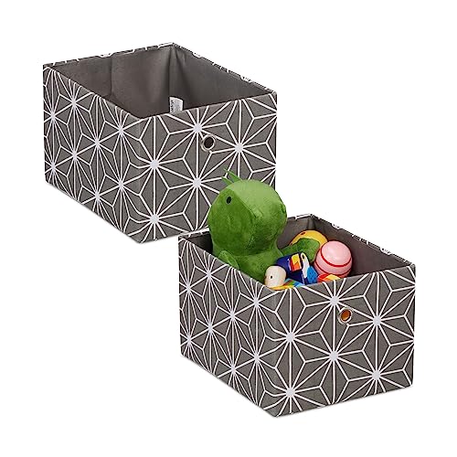 Relaxdays Aufbewahrungsbox, 2er Set, Stoffbox rechteckig, H x B x T: 16 x 20 x 25 cm, Ordnungsbox ohne Deckel, grau/weiß von Relaxdays