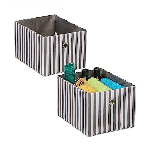 Relaxdays Aufbewahrungsbox, 2er Set, Stoffbox rechteckig, HBT: 16 x 20 x 25 cm, gestreift, Ordnungsbox offen, grau/weiß von Relaxdays