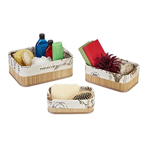 Relaxdays Aufbewahrungskorb 3er Set, Ordnungskörbe in 3 Größen, Bambus & Polyester, stapelbare Badkörbchen, natur/creme Relaxdays Aufbewahrungskorb 3er Set, Ordnungskörbe in 3 Größen, Bambus & Polyester, stapelbare Badkörbchen, natur/creme von Relaxdays