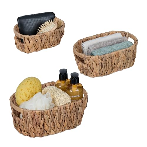 Relaxdays Aufbewahrungskorb Wasserhyazinthe, 3er Set, Dekokörbe für Obst, Brot UVM, 3 Größen, ovale Flechtkörbe, Natur von Relaxdays