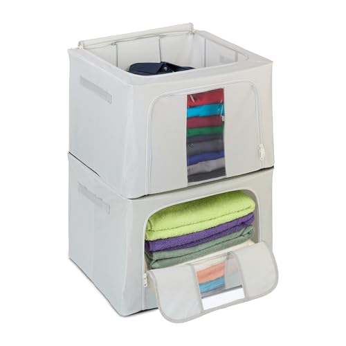 Relaxdays Aufbewahrungstasche 2er Set, Reißverschluss, Bettzeug, Kleidung, Unterbettkommode, HBT: 33 x 50 x 40 cm, grau von Relaxdays